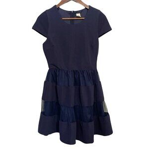 Francesca's Collections Womens Blue Stripe Fit Flare Cap Sleeve Mini Dress Small